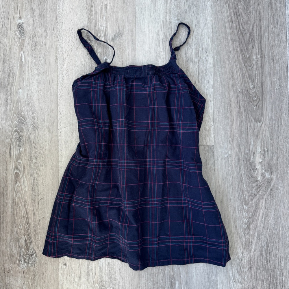 Vintage Y2K Navy blue & red plaid cami tank top